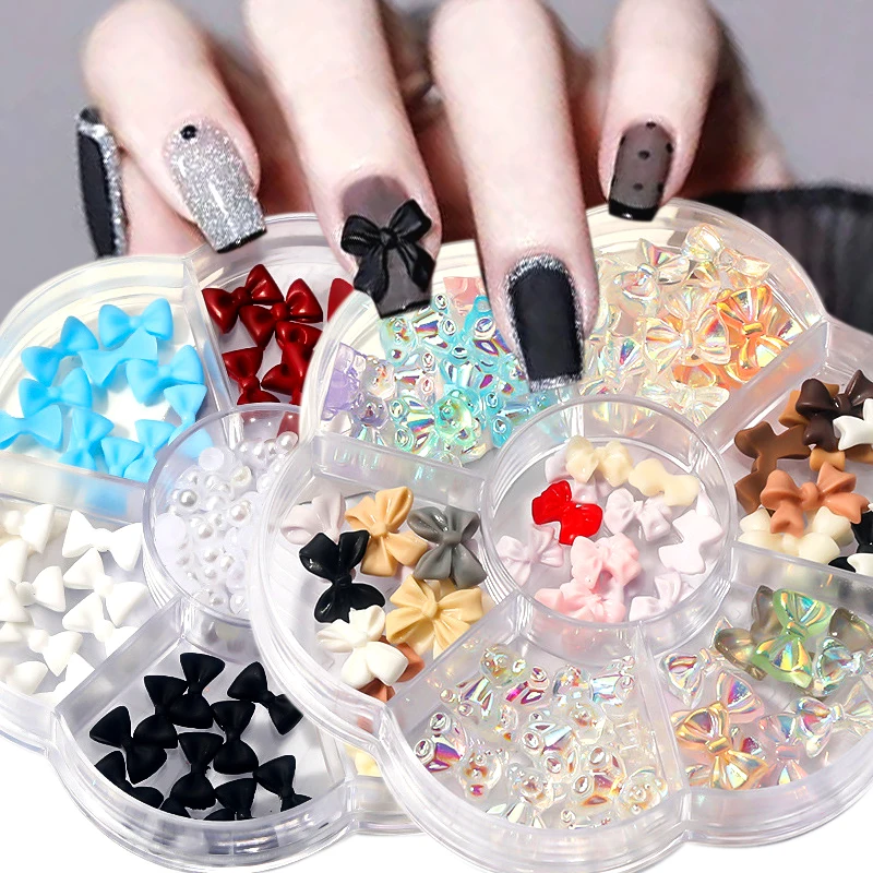 

1 Box 3D Nail Charms Mixed Rhinestones Nail Gems Kawaii Nails Accessories Aurora Bow Bear Metal Pearls Resin Nail Art Jewelry