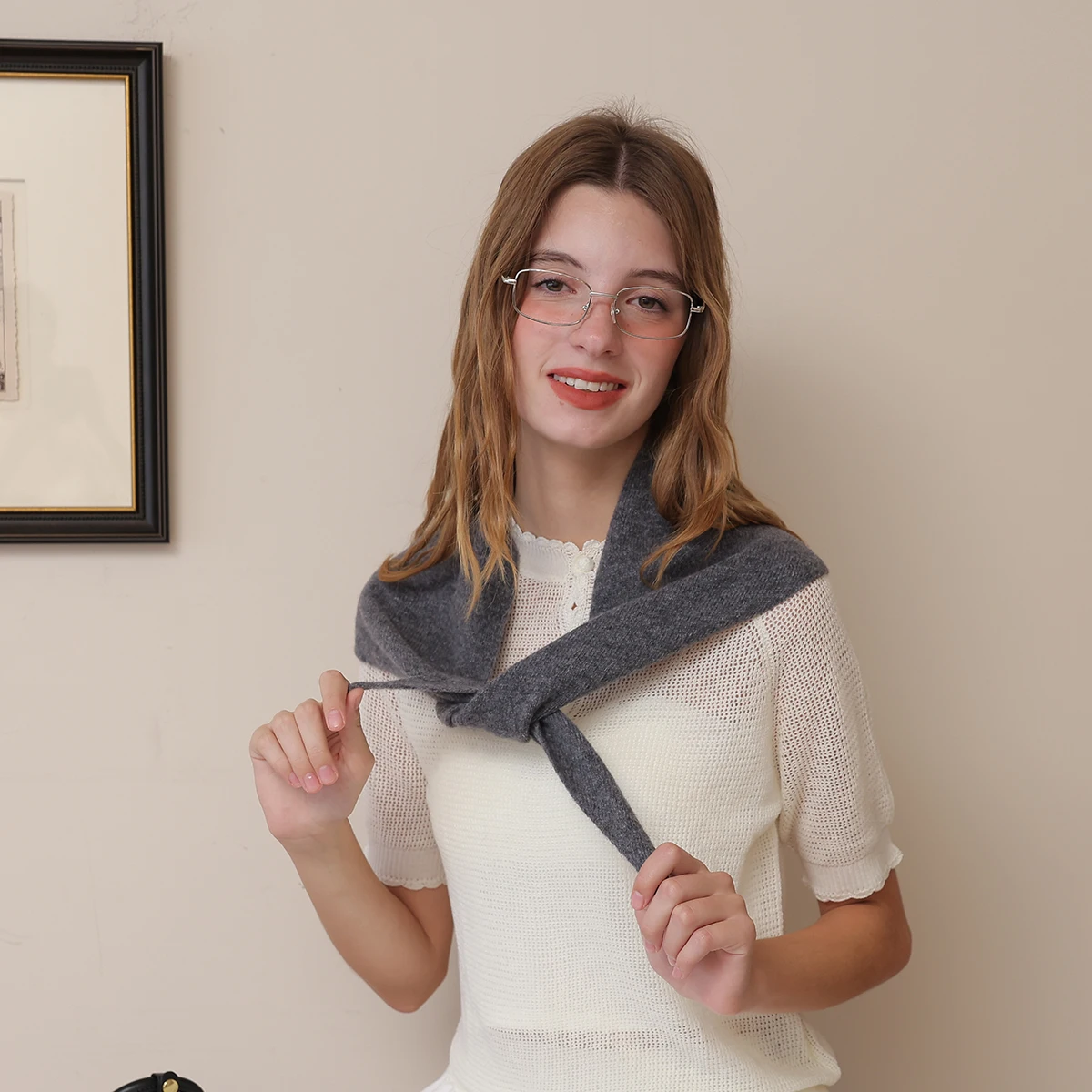 Wool Knitted Triangle Scarf for Women Wear as Fake Collar Decorative Shawl for Air-Conditioned Rooms