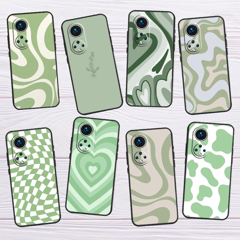 Sage Green Swirl Estetico Per Honor X8 X7 X9 A 50 70 90 Magic5 Lite Huawei P60 P40 P20 P30 Pro P Smart Nova 9 5T Case