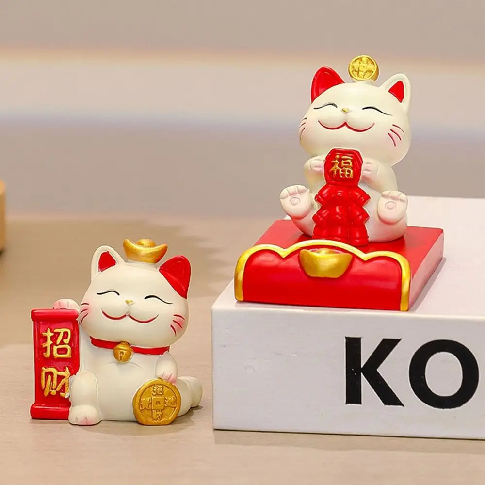 【Stylish】 Figurine Miniature Items Lucky Cat Phone Holder Resin Crafts Exquisite Animal Mobile Phone Stand Realistic Chinese Style.