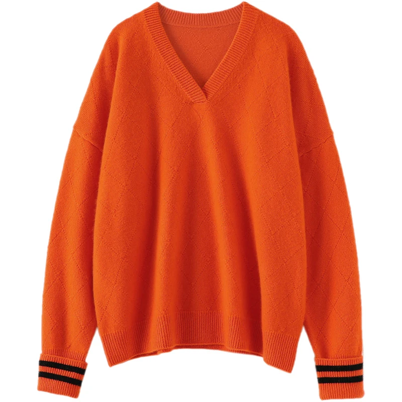 

100% Cashmere Winter Warm Sweater Women New 2022 Designer Latest Fashion for Women 2022 Clothes Orange Pullover