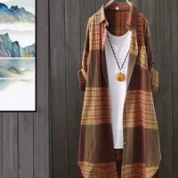 New Women's Casual Fashion blouse temperament popular Shirt Plaid Lapel Loose Button Cardigan Top Suitable For Spring And Autumn - Image 2