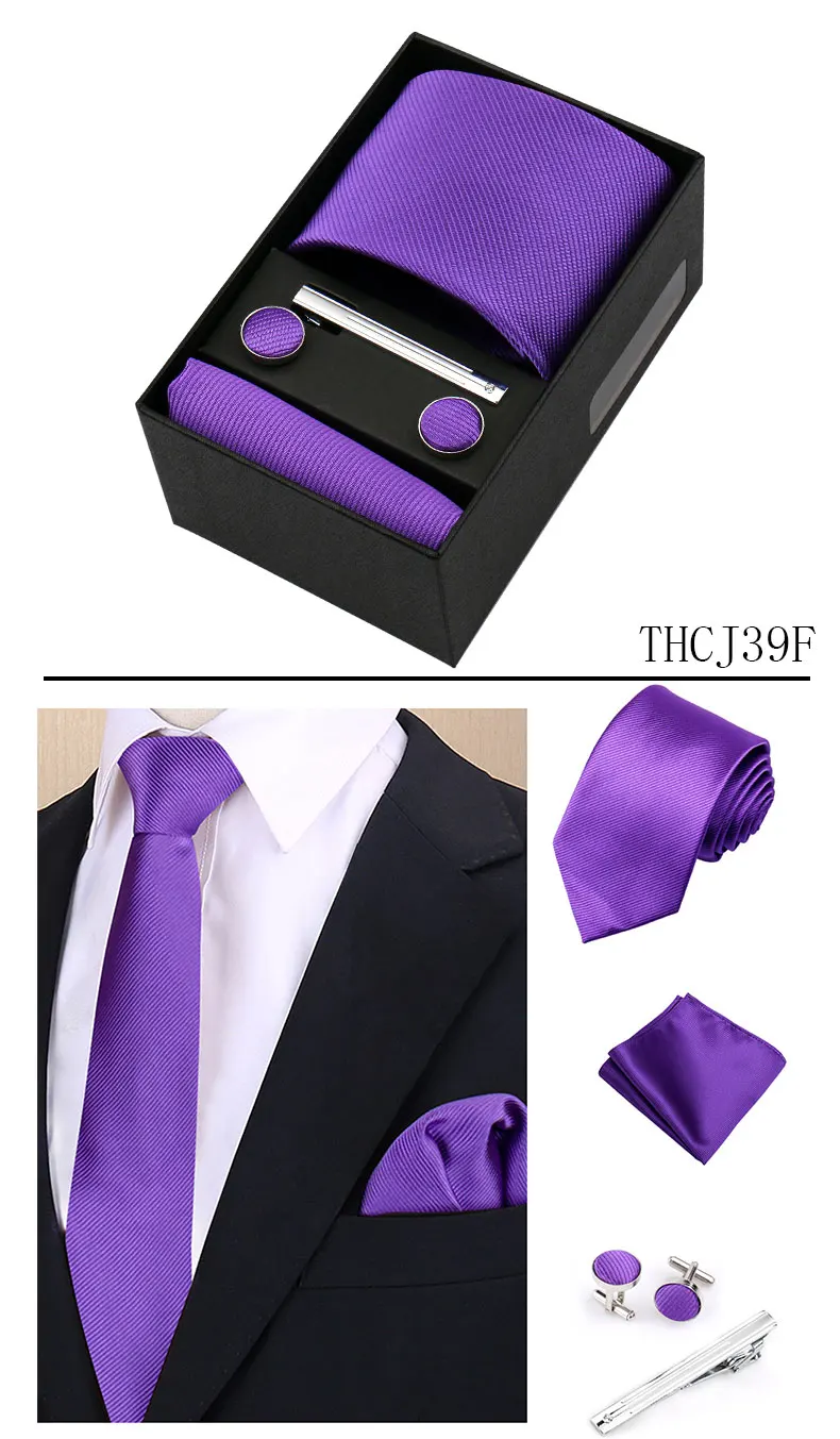 Männer Krawatte Set Einfarbig Einstecktuch Geschenk Box Set Hochzeit Luxus Designer Krawatte Für Männer Männlich Krawatte Clip Gravat Accessorise – Detail 27