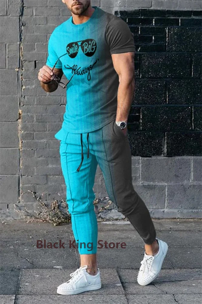 Summer Sportwear Suit Short Sleeve T Shirt Long Pants Men 2 Piece Sets Men Tracksuit 3D Printed Casual Trend Oversized Clothes