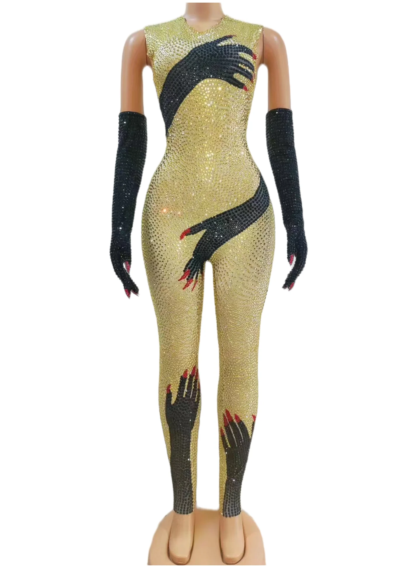 

Sexy PoleDance Outfit Women Di Ds Party Gogo ClothingClubwear Drag Queen Costume Black Gold Sequins Jumpsuit Gloves