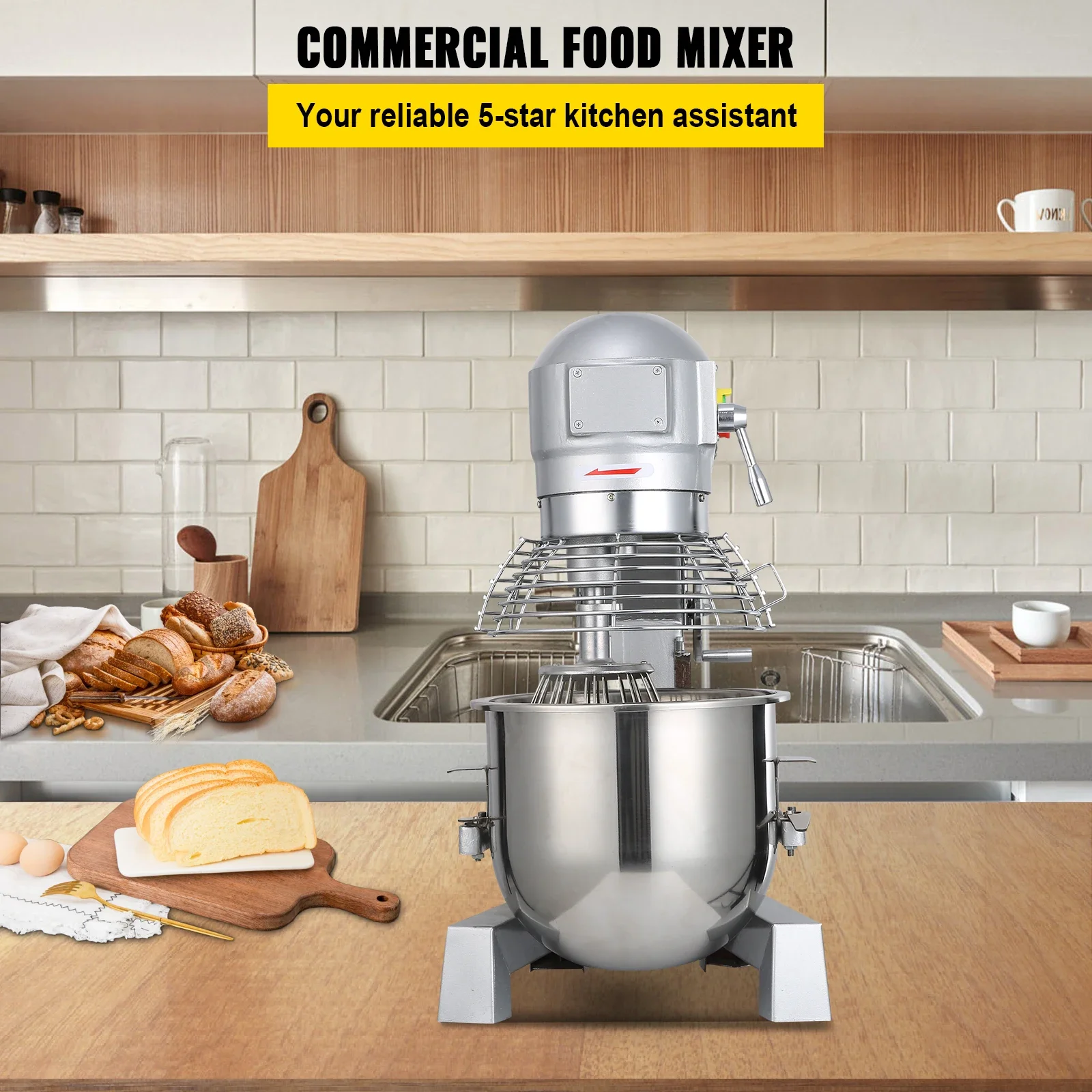 VEVOR Commercial Food Mixer 10Qt 450W 3 Speeds Adjustable 110/178/390 RPM with Stainless Steel Bowl Dough Hooks Whisk Beater 2