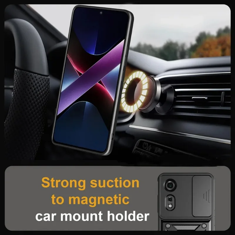 Magnetic Metal Ring Holder Shockproof Armor Case with Slide Lens Cover