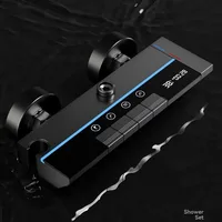 4 Functions Gun Grey Piano Light Emitting Diode Display Brass Material Bathroom Faucet Soft Jet Massage Shower System 5