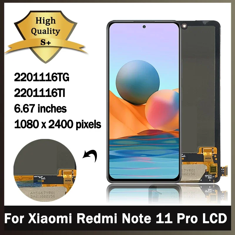

6.67"Original For Xiaomi Redmi Note 11 Pro LCD Note11 Pro Touch Screen Digitizer Assembly Parts for Redmi Note 11Pro 2201116TG