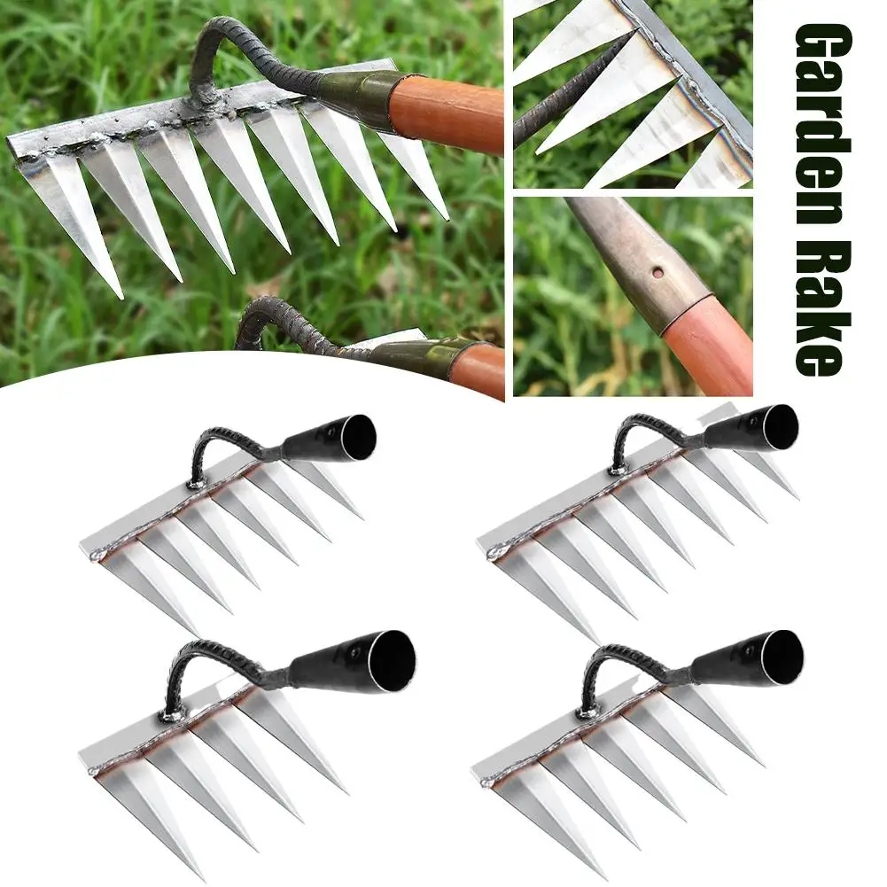 Garden Rake Gardening Heavy Duty Dethatching Rake Metal For Dethatching Weeding Cultivating Rock Gravel Acreage Root Tine