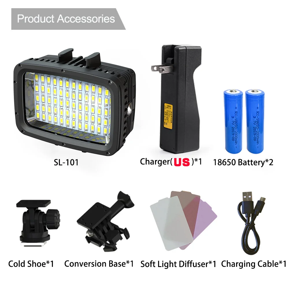 Lampe De Plongée Étanché 40M SL-101 LED 5500-6000K - Lumière Vidéo Submersible Pour Caméra Et Photographie