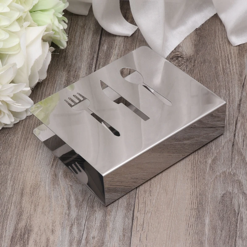 Stainless Steel Napkin Rack Box Tissue Holder Cutlery Floral Hollow-Out Design 2