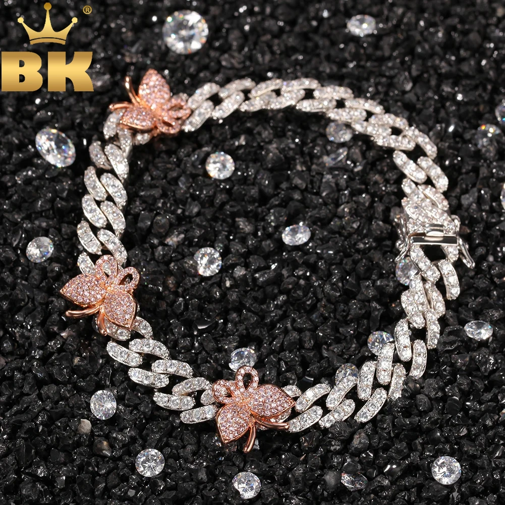 

TBTK 9MM Mini Butterfly Cuban link Bracelet & Anklet Aesthetic CZ Choker Fashion Hiphop Jewelry Best Gift