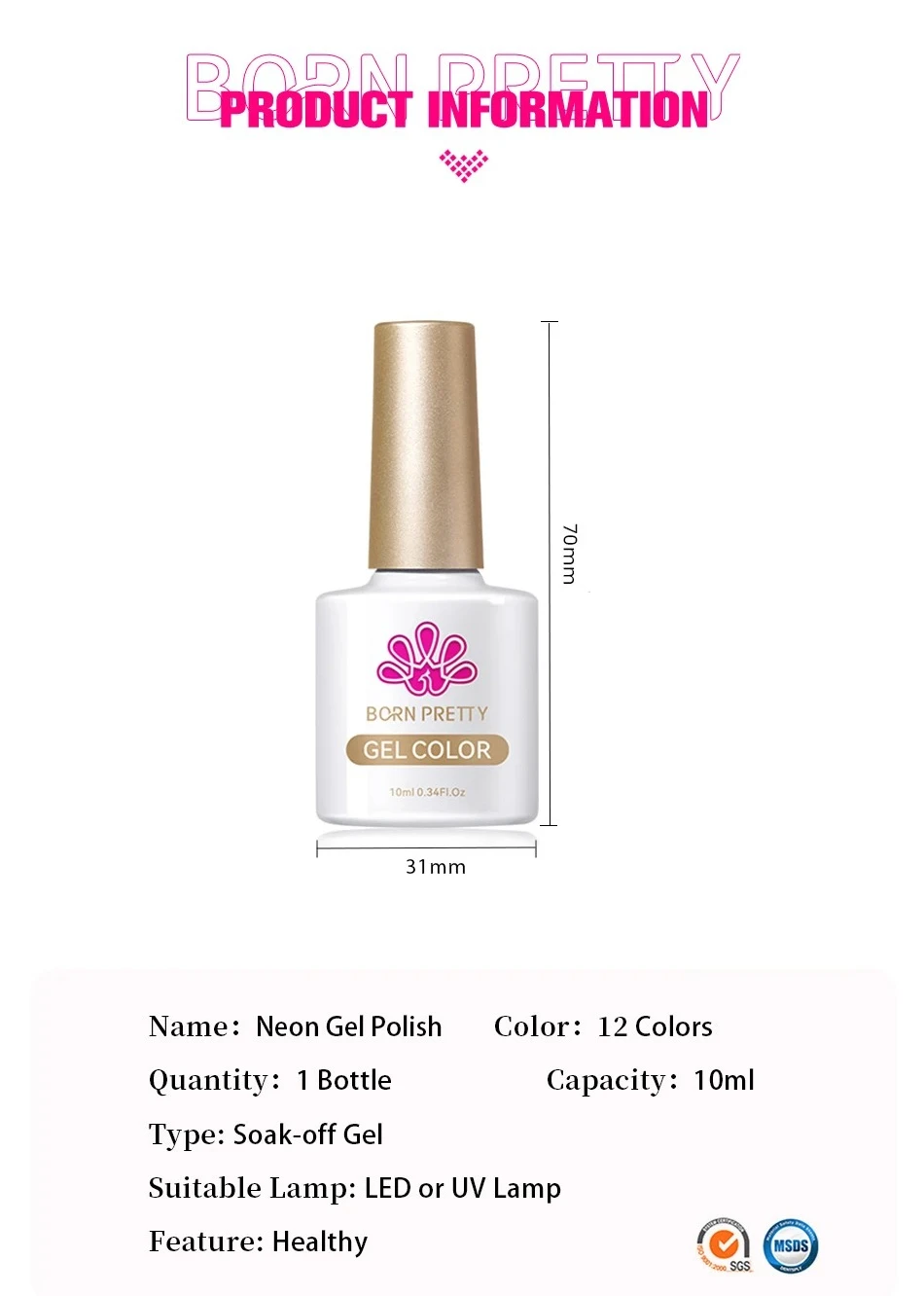 BORN PRETTY Neon Red Gel Nagellack Gelb Grün Sommerfarbe Semi Permanent Lack 10 ml Soak Off UV LED Nail Art Maniküre – Detail 2