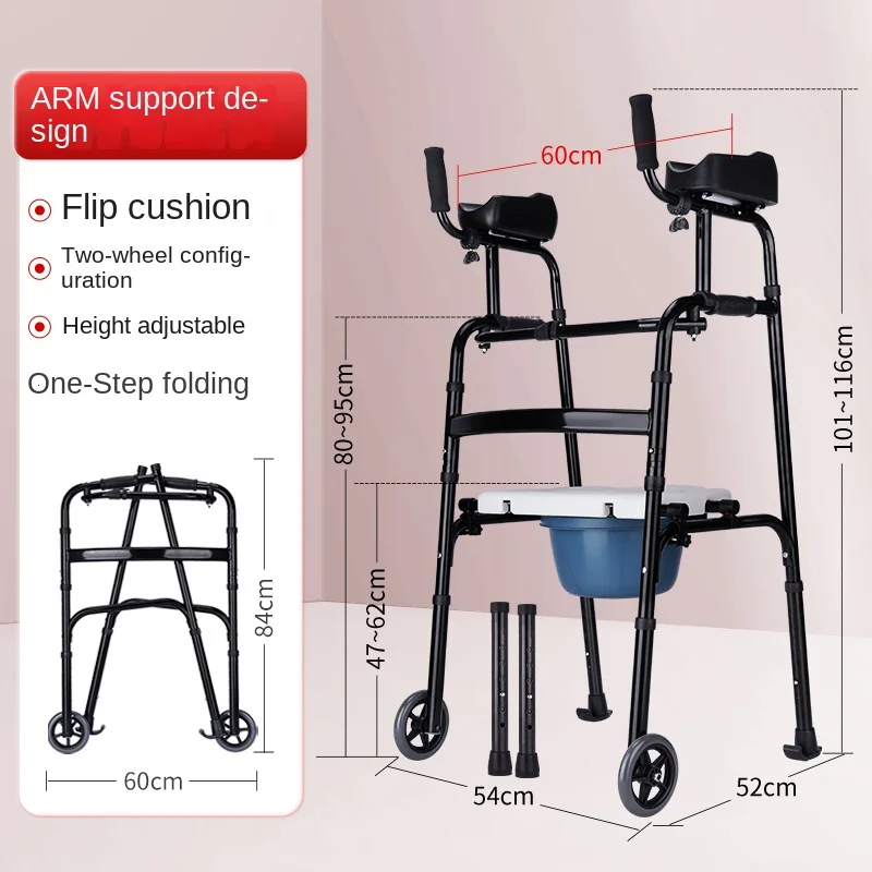Folding Standard Platform Walker with 5’’ Wheels Removable Padded Armrests 300lbs with Arm Support for Senior Handicap Disabled 5