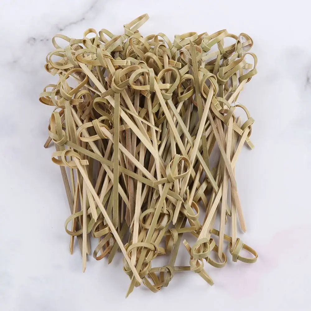 Description Picture 2 of item100pcs Barbeque Kitchen & Bar Party Decoration Fruit Forks Cocktail Picks Bamboo Knot Skewers Stick