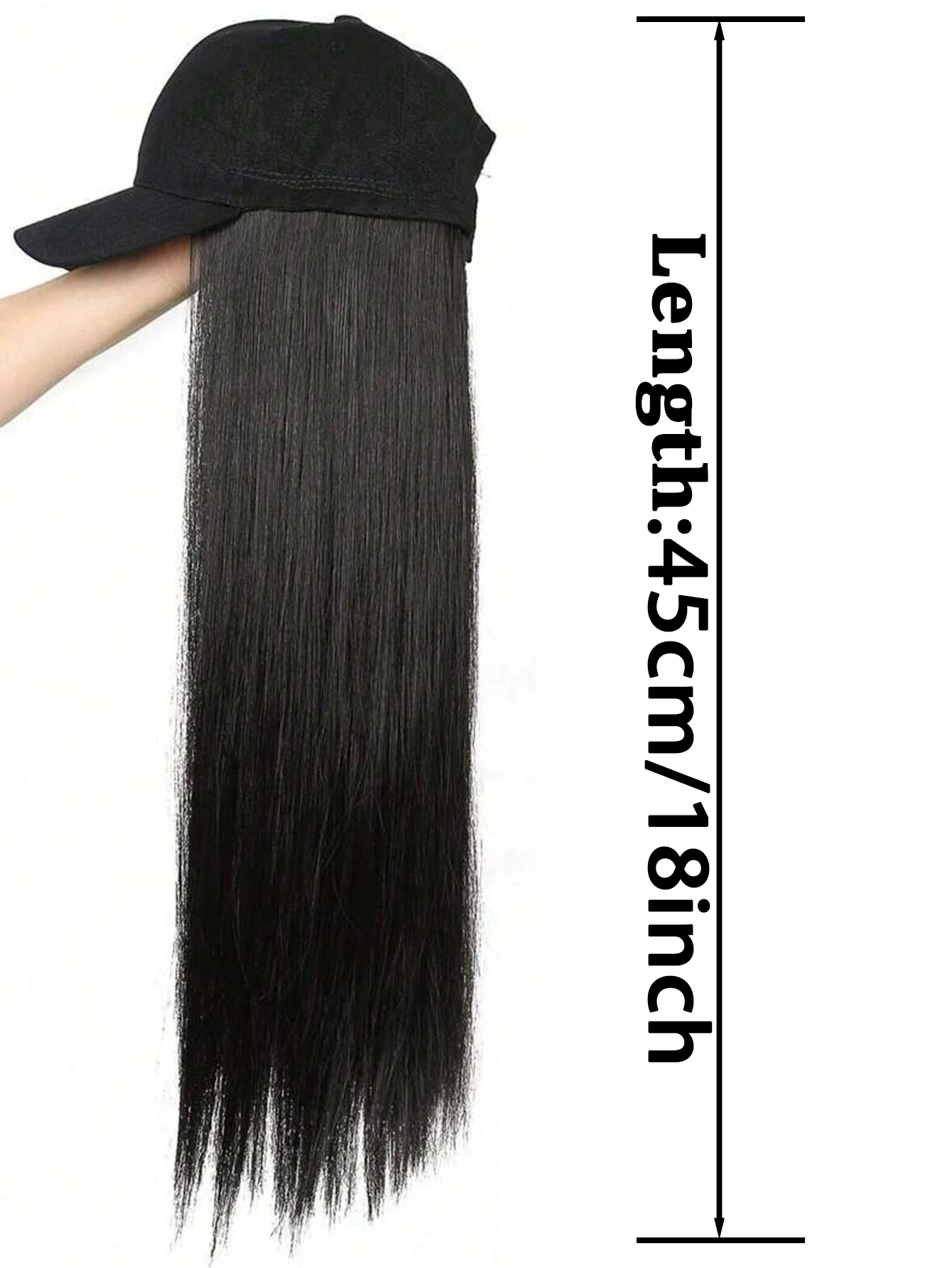 1pc 18 Inch Synthetic Hair Extension Baseball Cap Wig Hat With Hairpiece,Black Color,For Women Christmas New Year Carnival Music