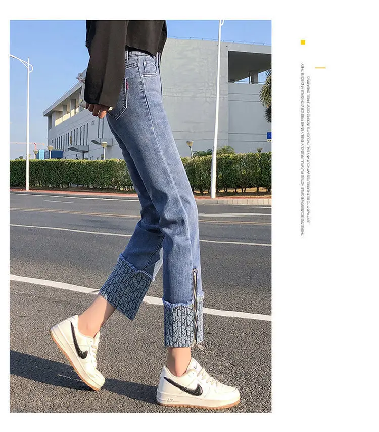 Koijizayoi Women Spring Casual Loose Jeans Fashion Lady Daily Straight Ankle Length Denim Pant High Waist Washed Jeans 2022 jeans women