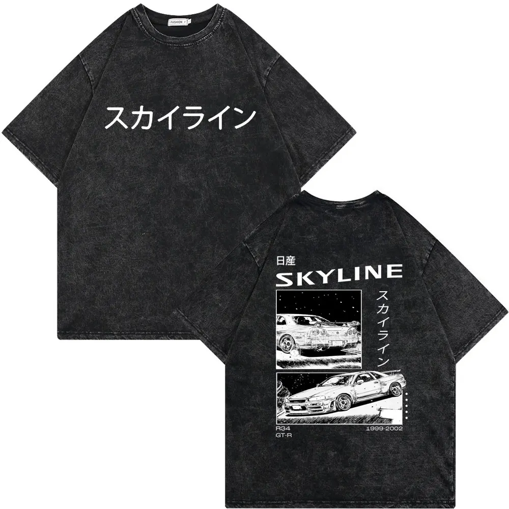 Anime Male Drift AE86 Initial D Graphic T Shirt Japanese R34 Skyline GTR JDM Oversized Harajuku T-Shirt Casual Goth Men's Tshirt