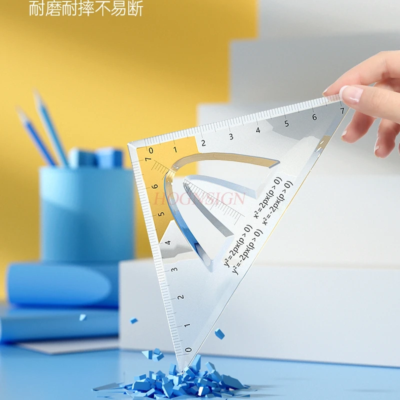 4개 세트 다기능 자 세트, 각도기, 삼각자, 물결선 기하학 자, 4종 세트, 눈금자