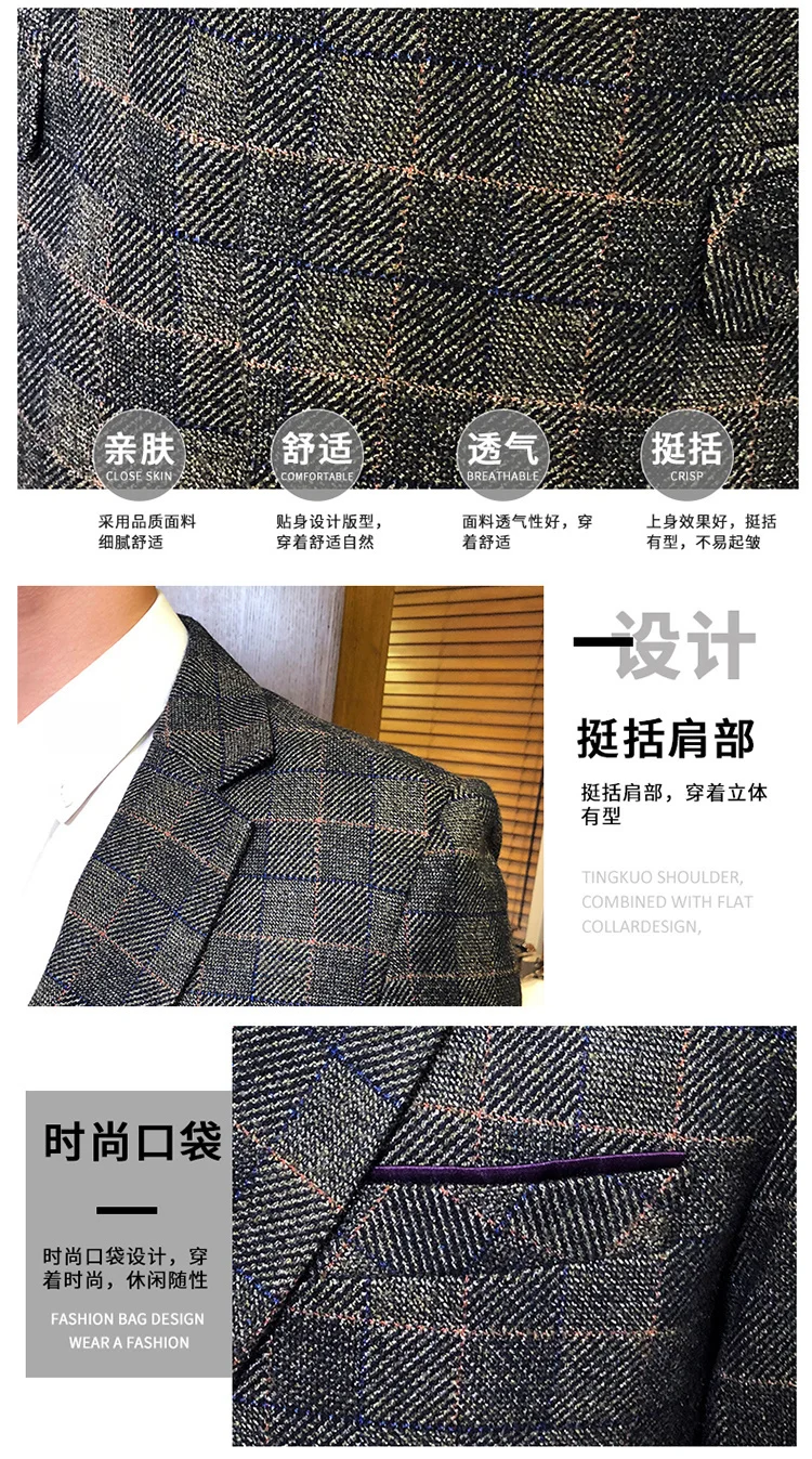 Plaid Vintage Blazer British Stylish Male Blazer Suit Jacket Business Casual One Button Blazer For Men Regular Abrigo Hombre blazer for men wedding