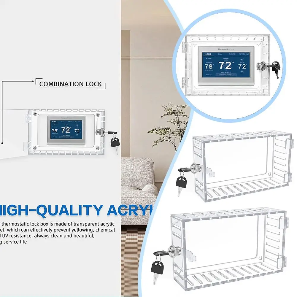Universal Thermostat Lock Box Key Clear Large Thermostat Cover Wall Guard Fits Thermostats thermostat lock box