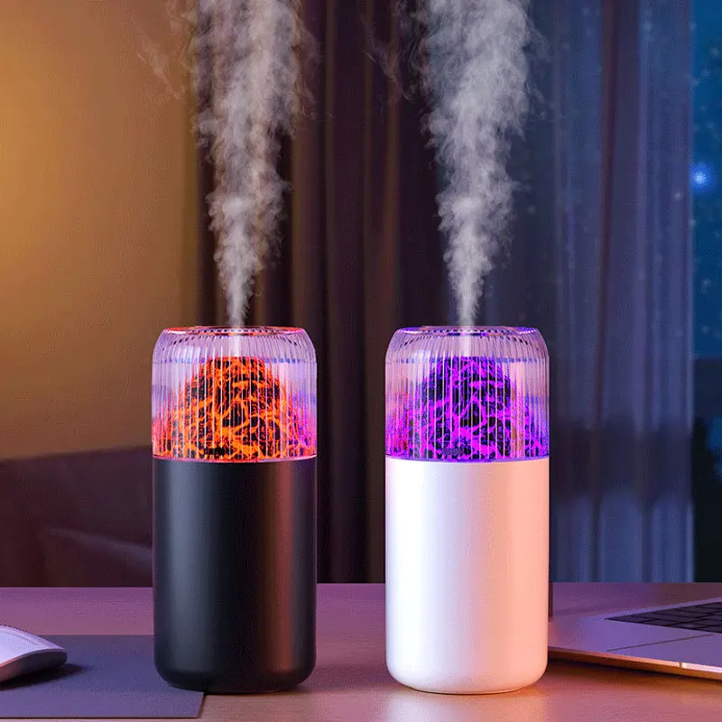 Air Humidifier with Colorful Night Lights Simulation Colorful Flame Volcano usb Power Car Desk Bedroom Humidification