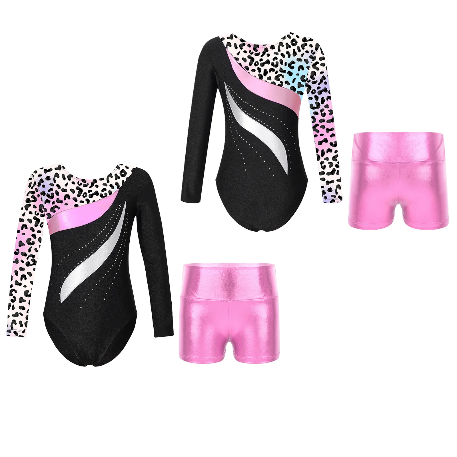 Kinder Mädchen Ballett Tanz Gymnastik Trikot Ärmelloser Body mit Shorts Skating Bühnenauftritt Tanzbekleidung Bademode Sportbekleidung – Detail 23