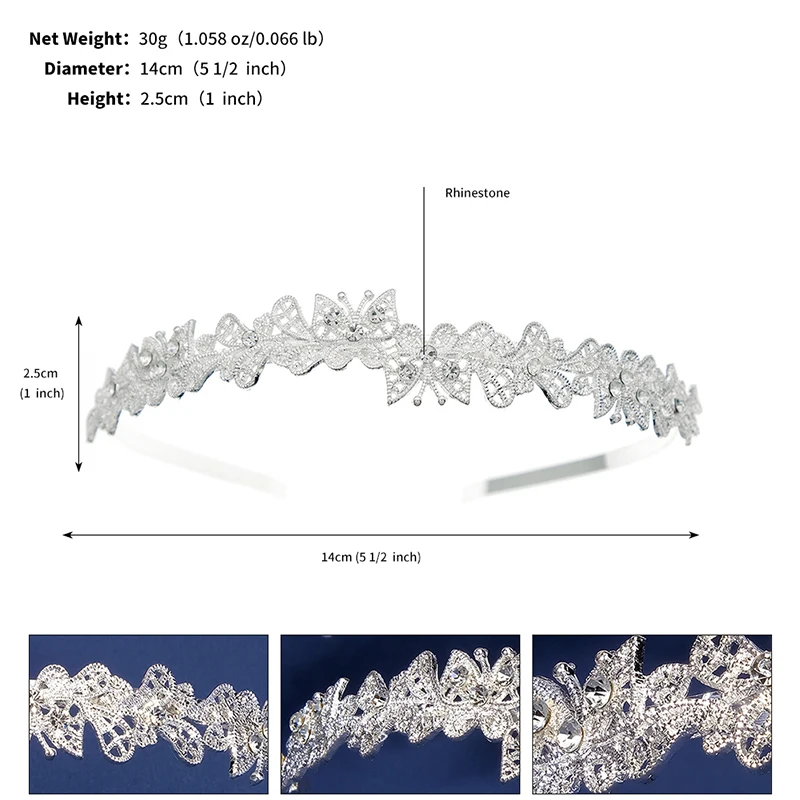 Polymérisation ily Baroque-Couronne de Princesse en Clip Papillon, Diadème, Bandeau en Strass, Accessoires pour Cheveux de Mariage, Pièces de Sauna pour Patients