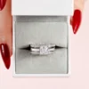 Newshe Solid 925 Sterling Silver Wedding Rings for Women Solitaire Princess Cut Engagement Ring Eternity AAAAA Zircon Guard Band 6