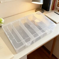 5-Compartment Transparent Plastic Storage Box, Desktop Stationery Organizer, Pencil Case with Adjustable Dividers - Large Capaci 2