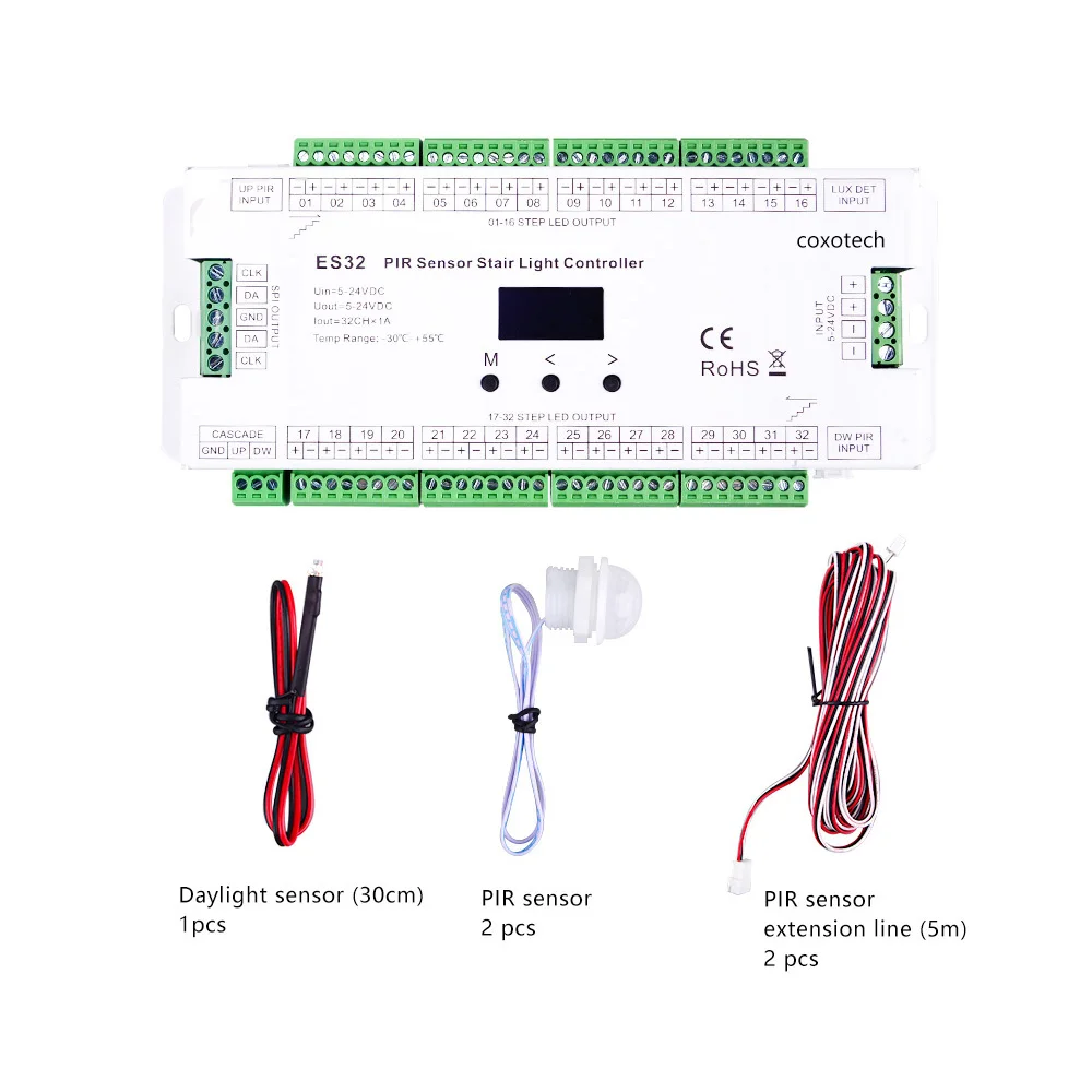 

32 64 Step PIR Stair Light Controller Motion Senso 5 Year Warranty ES32 5v 12v 24v Max 768w Stair Light Controller