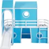 Low Loft Bed with Tent and Slide, Solid Wood Loft Frame with Safety Guardrails and Ladder for Kids Bedroom,Easy Assembly 5