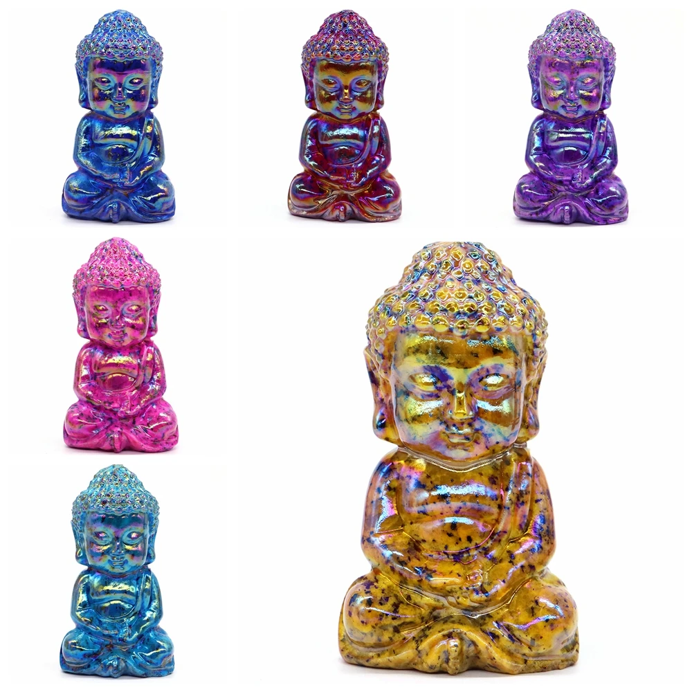 80mm Sitting Baby Buddha Electroplated Plating Curb Stone Natural Healing Chakra Crystal for Spiritual Introspection Home Decor
