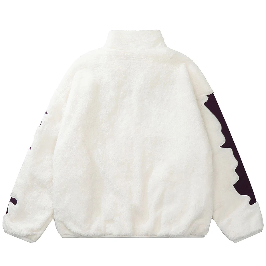 Hip Hop Fleece Fuzzy Jacket Embroidery Skull Skeleton Bones Patch Lambswool Fuzzy Fluffy Coats 2023 Harajuku Thick Warm Jackets 4