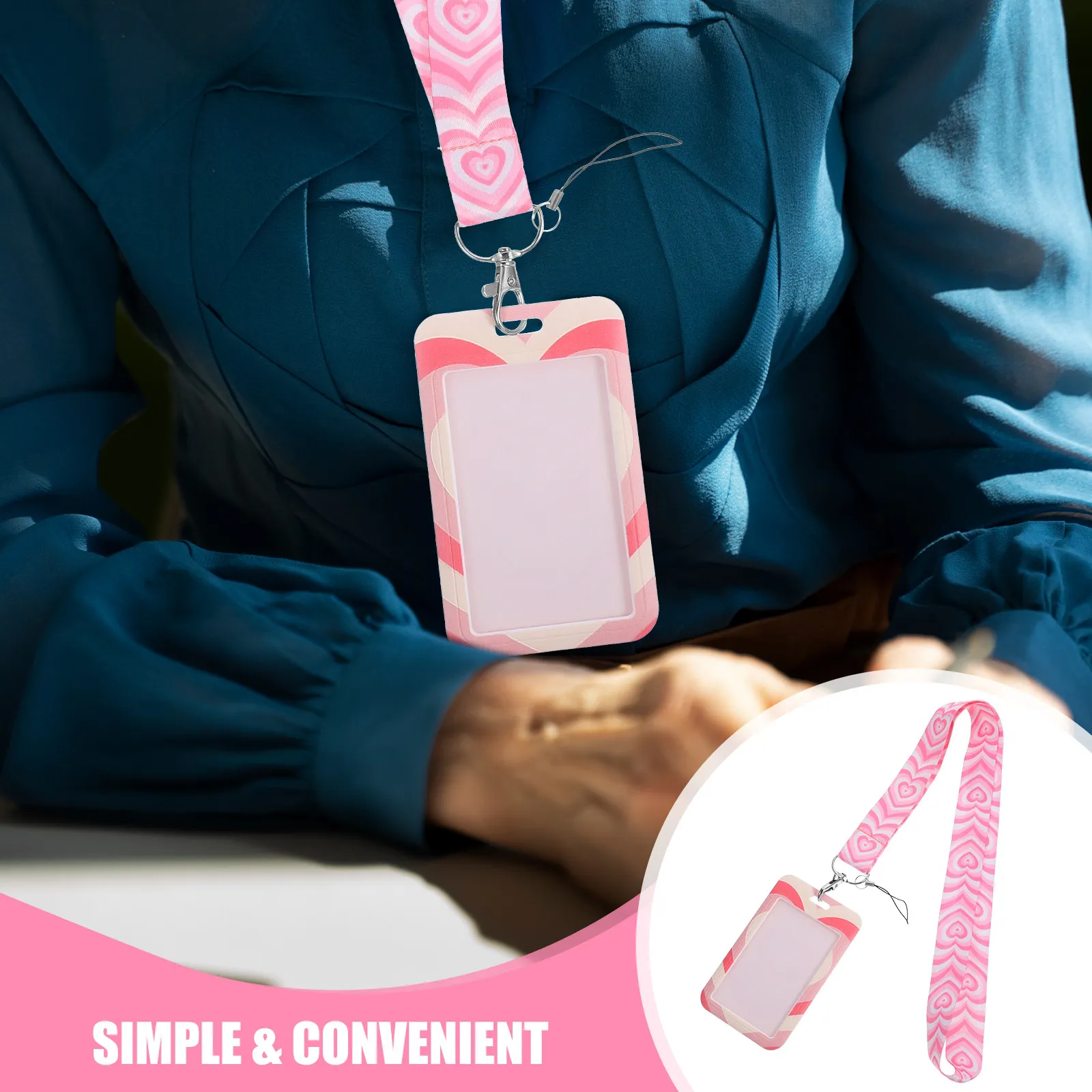 1 세트 다기능 카드 홀더 끈 ID 카드 커버 휴대용 배지 이름표 홀더 학생 교사를 위한 섬세한 패턴