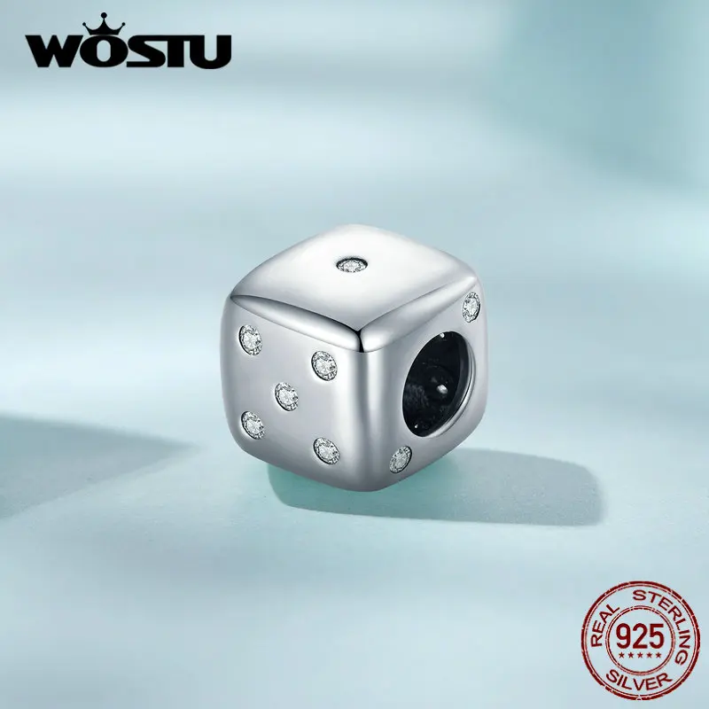 WOSTU 진짜 행운의 주사위 구슬, 사각형 AAA 반짝이 지르콘 참 핏, 오리지널 팔찌 뱅글, DIY 주얼리 만들기