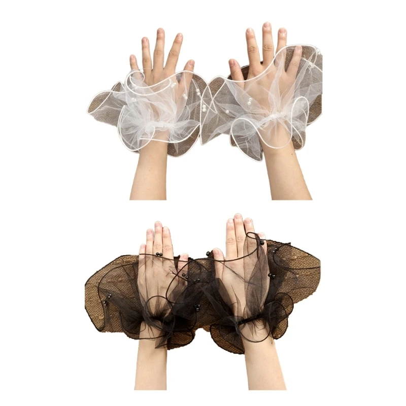 

Women Wrist Cuffs with Detachable Flared Tulle Sleeve Ruffled for Winter Autumn