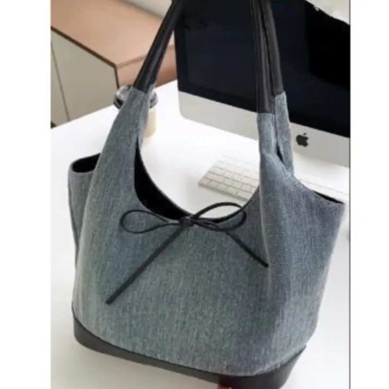 JIAERDI Vintage Bow Denim Handbag Women New Harajuku Patchwork Chic Casual Shoulder Bags Ladies Hot Girls Blue Underarm Bag Y2k