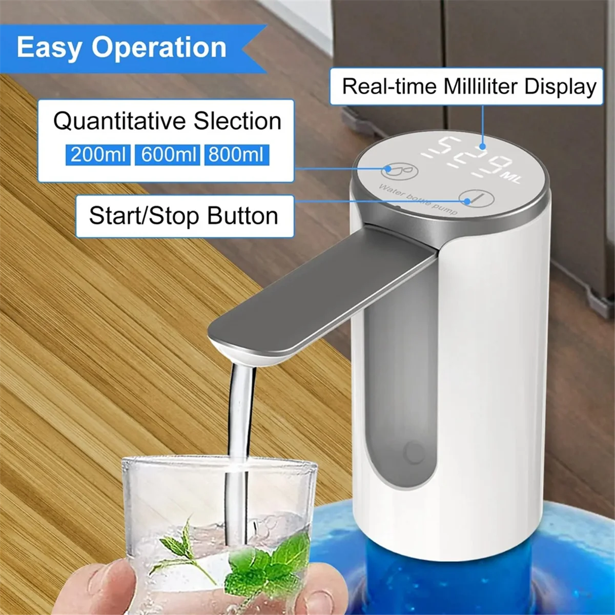 SEMOIC LED Display Water Bottle Pump Foldable Electric 1200mah Rechargeable Automatic Stop Touch Button 3 Quantitative Settings