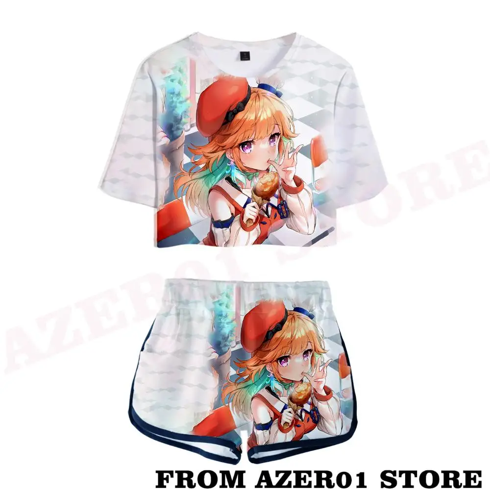 

HOLOLIVE VTuber Takanashi Kiara Merch футболка наборы летние комплекты короткий топ + шорты Эластичная талия комплект из двух предметов