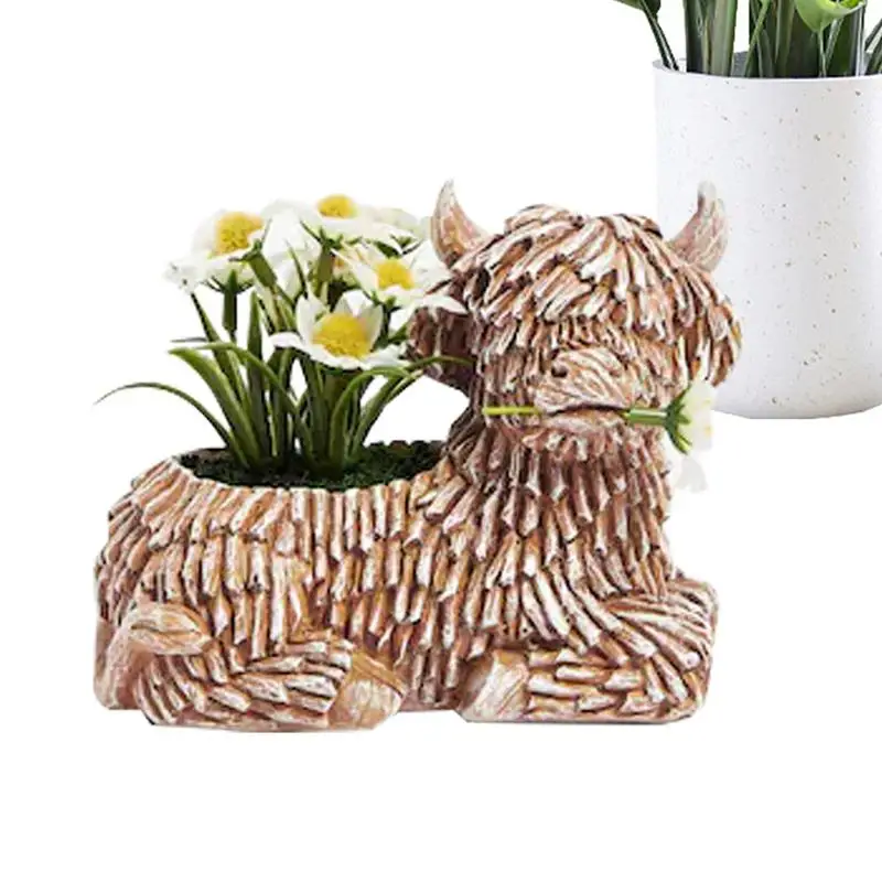 

Highland Cow Succulent Pots Resin Plant Pot Animal Figurine Garden Decoration For Living Room Kitchen Desk Outdoor