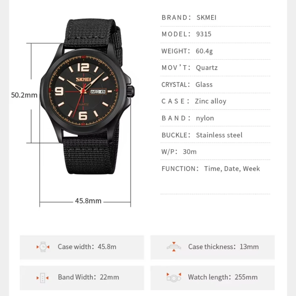 SKMEI 9315 Men Sport Quartz Watches Male Wristwatch Luxury Date Calendar Luminous Pointer Waterproof Clock reloj hombre 9281