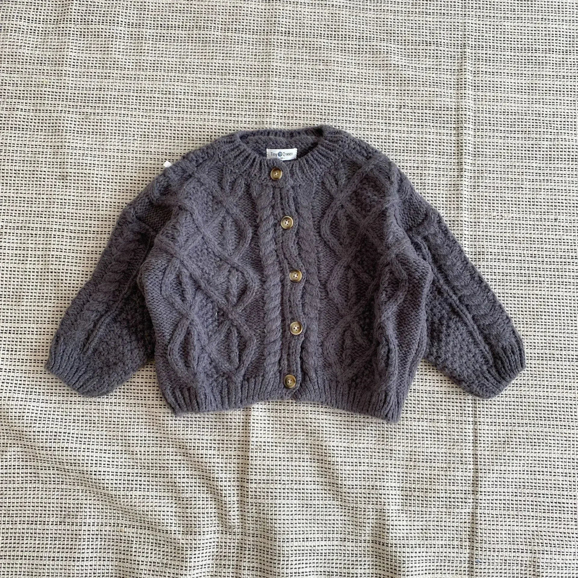 2pcs Korean Children Sweaters Cardigan Autumn And Winter Baby Coarse Wool Hemp Retro Cardigan