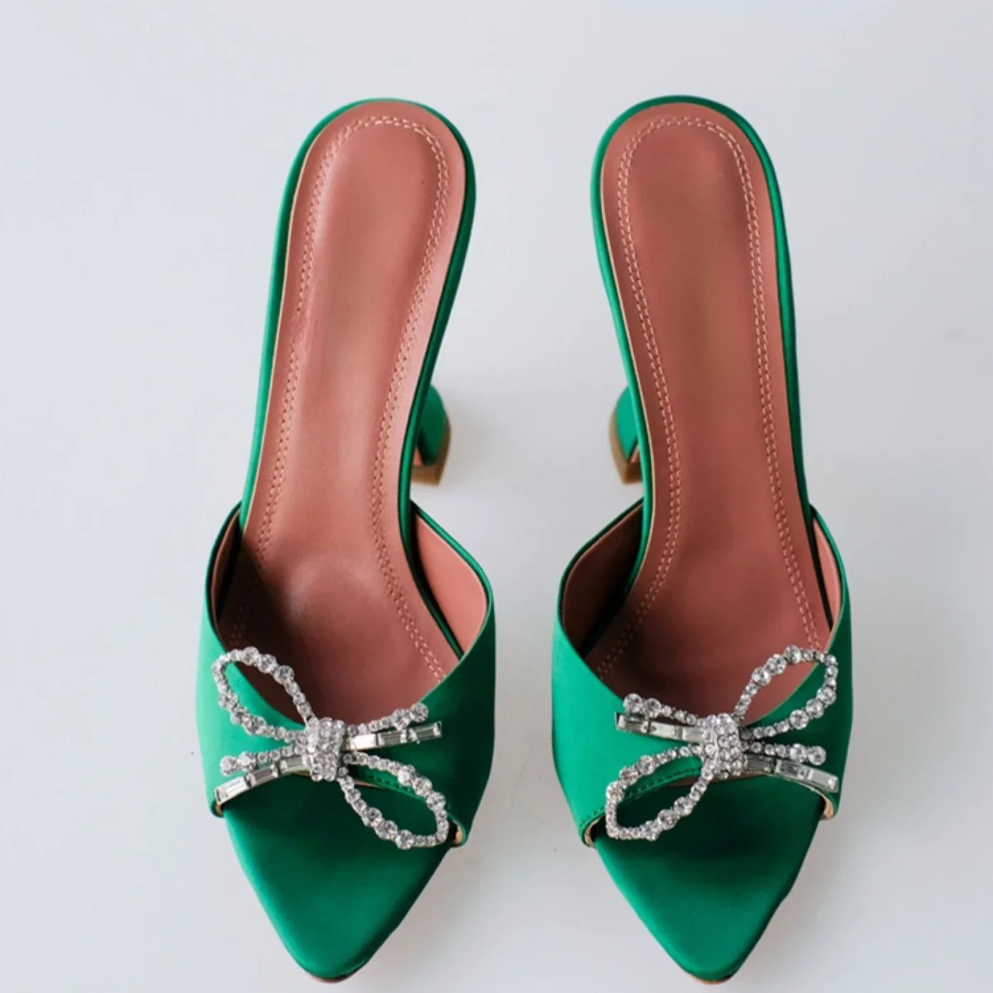 كعب عالي مفتوح من حجر الراين وفم السمكة للنساء ، ص...