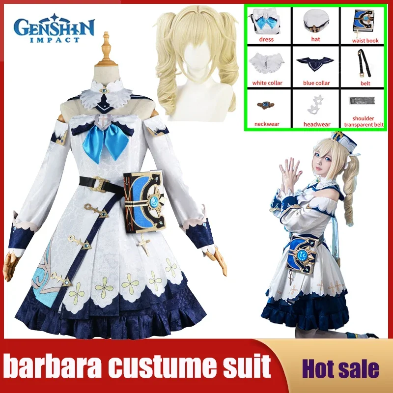 

Game Genshin Impact Barbara Cosplay Costume Girls Princess Dresses Lolita Maid Clothes Wig Suit Anime Uniform Halloween Party