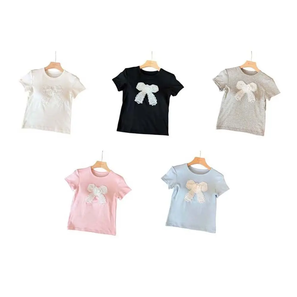 Casual Top Cotton Korean Bow T-shirts Bowknot With Chest Pads Y2K Crop Tops Undershirt Korean Style Short Shoulder Tops Student