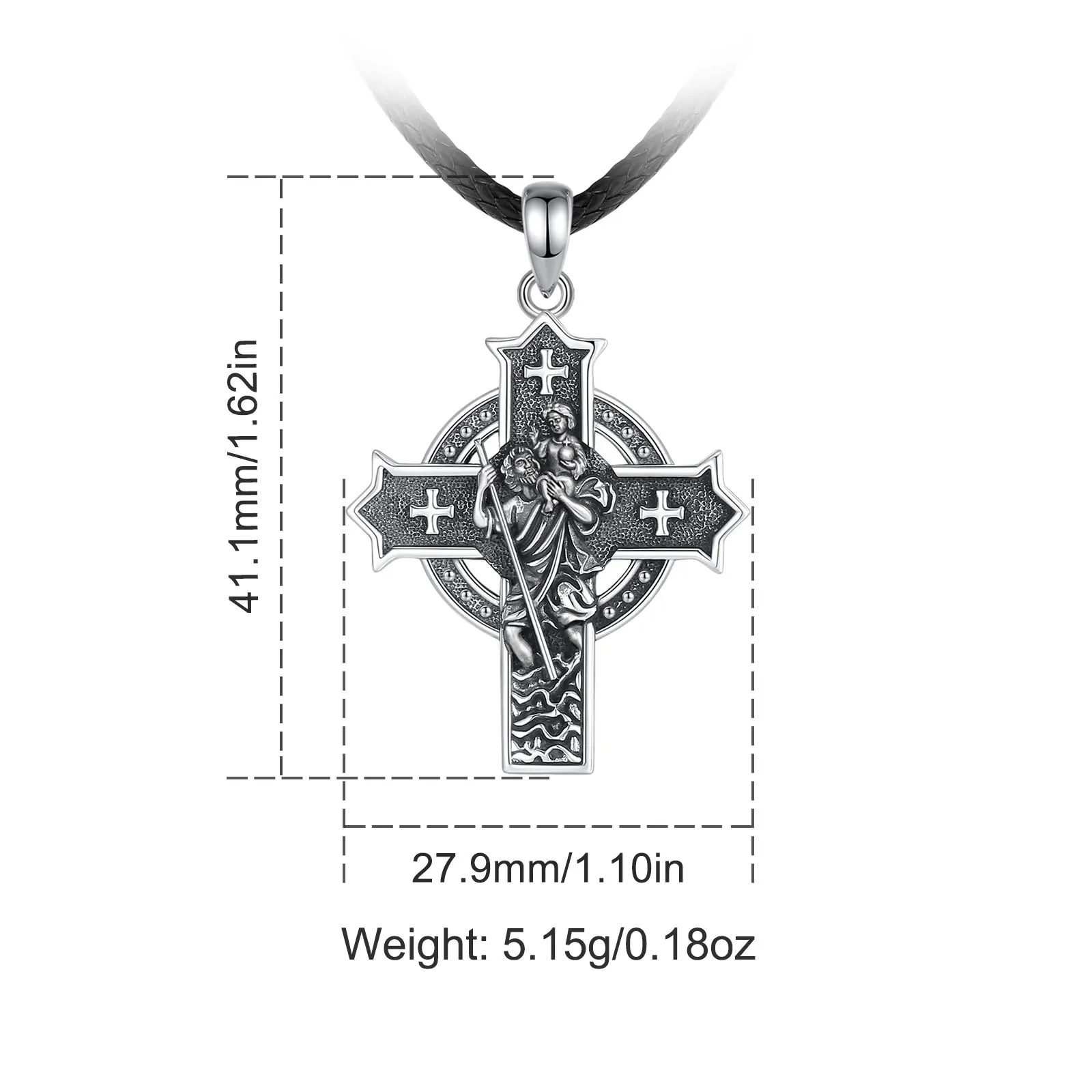 Eudora Neue Halskette aus 925er Sterlingsilber mit Heiliger Christophorus-Anhänger, katholisches Kreuz, Vintage-Schmuck, religiöses Geschenk für Männer und Frauen – Detail 3