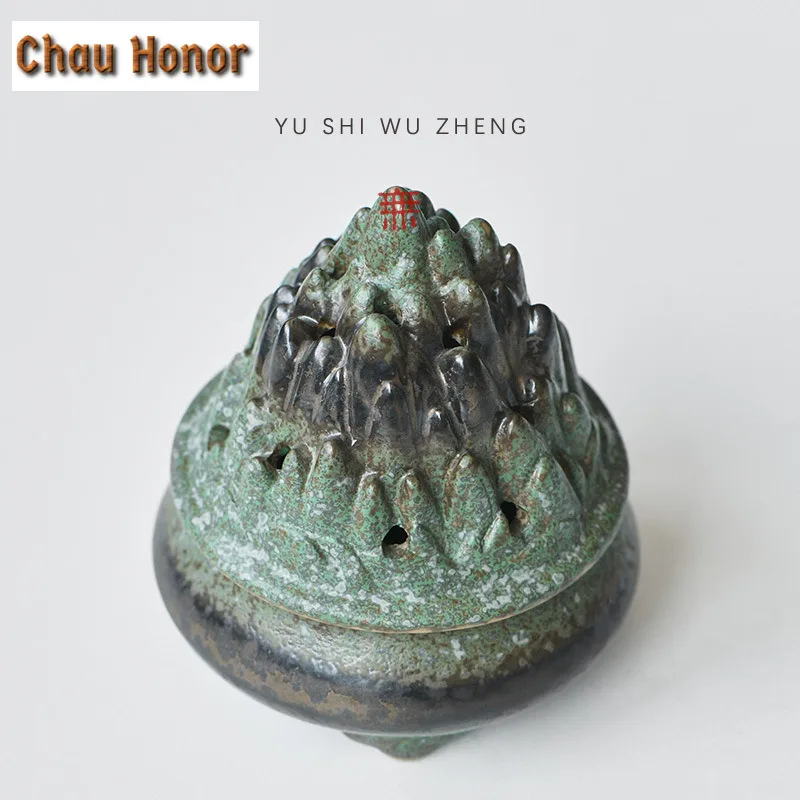 Bronze Glaze Mountains Coarse Pottery Incense Holder Mist Smoking Steamers Incense Burners Meditation Censer Tea Ceremony Crafts