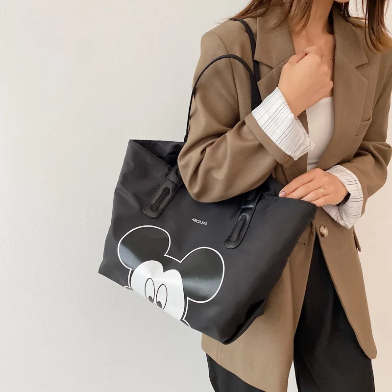 

Disney Mickey Mouse Canvas Bag Girls Summer Large Capacity Bag New Niche Cartoon Hand Shopping Bag Nylon Tote Bag Shoulder Bag